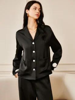 Satin 3D Flower Pocket Shirt