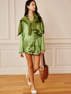 Satin Drawstring Shorts Set