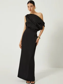 Satin One Shoulder Off Split Long Dress