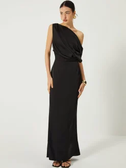 Satin One Shoulder Off Split Long Dress