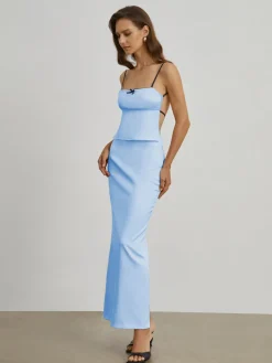 Satin Open Back Two Piece Skirt Set