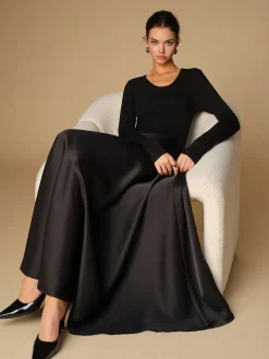 Satin Panel Jersey Long Dress