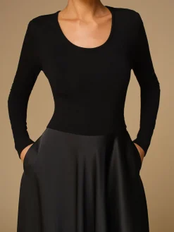 Satin Panel Jersey Long Dress