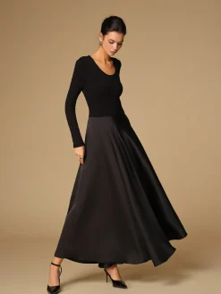 Satin Panel Jersey Long Dress