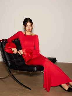 Satin Panel Jersey Split Dress