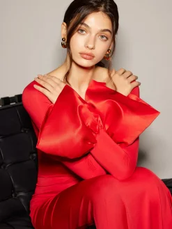 Satin Panel Jersey Split Dress