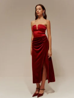 Satin Panel Velvet Pleated Tube Dress