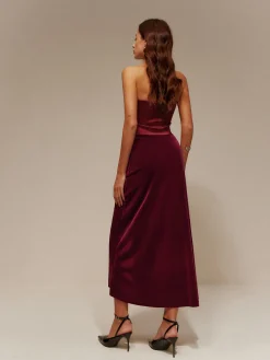Satin Panel Velvet Pleated Tube Dress