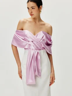 Satin Pleated Off Shoulder Top