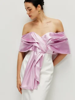 Satin Pleated Off Shoulder Top