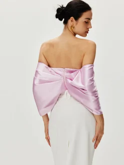 Satin Pleated Off Shoulder Top
