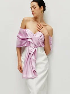 Satin Pleated Off Shoulder Top
