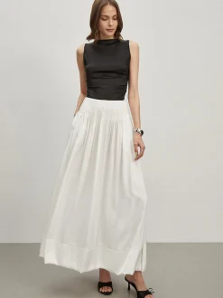 Satin Pleated Zipper Skirt