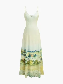 Satin Print V-Neck Cami Dress