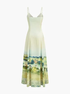 Satin Print V-Neck Cami Dress