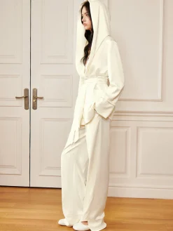Satin Solid Hood Belted Shirt