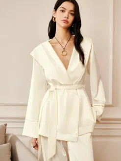 Satin Solid Hood Belted Shirt