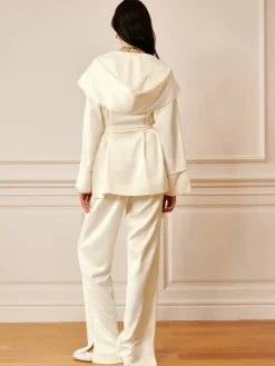 Satin Solid Hood Belted Shirt