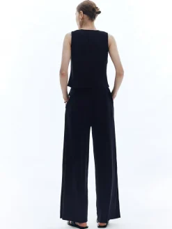 Satin Solid V-Neck Pants Set