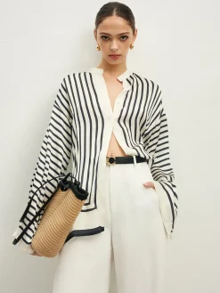 Satin Striped Button Cozy Shirt