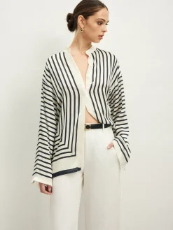 Satin Striped Button Cozy Shirt