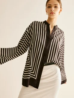 Satin Striped Button Cozy Shirt