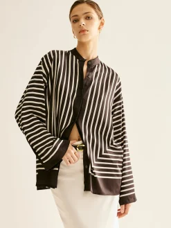 Satin Striped Button Cozy Shirt