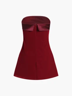 Satin Velvet Strapless Short Dress