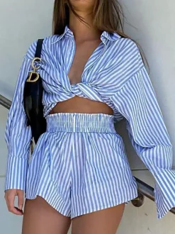 Sea Soul Stripe Two Piece Shorts Set