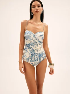 Seaside Hut Print One Piece Swimsuit