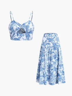 Seaside Joy Print Twist Detail Skirt Set