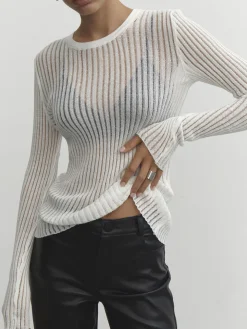 See Through Ribbed Mesh Top