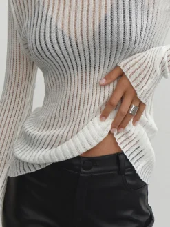 See Through Ribbed Mesh Top
