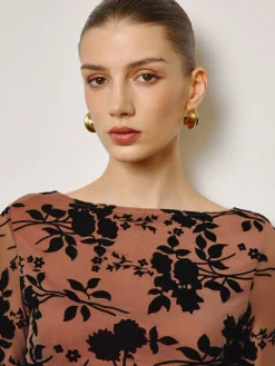 Semi-Sheer Flocking Floral Short Dress