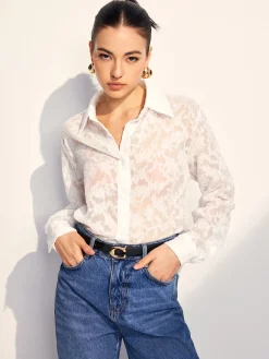 Semi-Sheer Jacquard Button Shirt