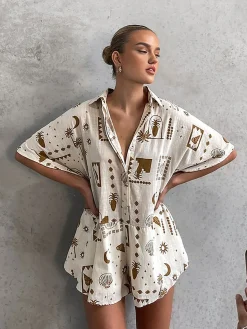 Semi-Sheer Loosen Print Jumpsuit
