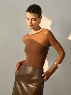 Semi-Sheer Panel Skinny Top