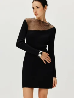 Semi-Sheer Panel Sweater Dress