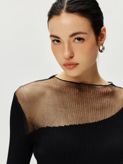 Semi-Sheer Panel Sweater Dress