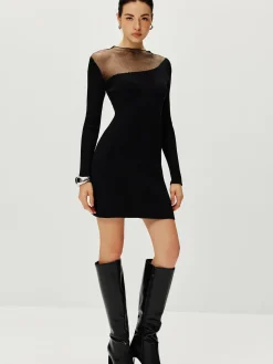 Semi-Sheer Panel Sweater Dress