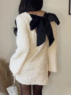 Sequins Velvet Bowknot Mini Dress