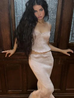 Sexy Lace Up Corset Top and Maxi Skirt Set