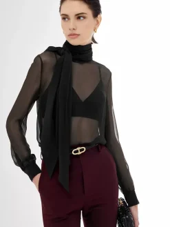 Sheer Bow Chiffon Shirt