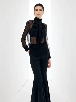 Sheer Bow Chiffon Shirt