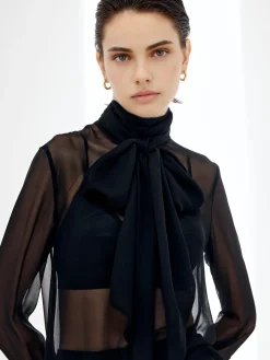 Sheer Bow Chiffon Shirt