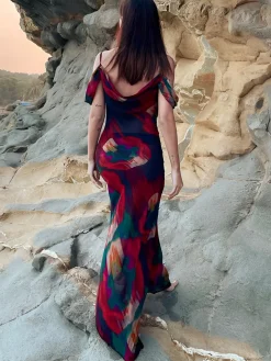 Sheer Floral Print Cami Long Dress