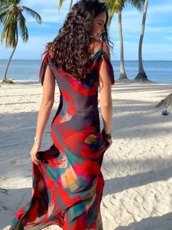 Sheer Floral Print Cami Long Dress