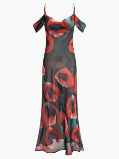 Sheer Floral Print Cami Long Dress