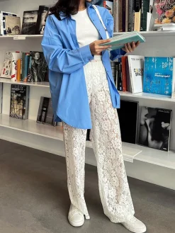 Sheer Lace Wide Leg Pants