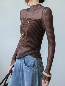 Sheer Panel Slim Sweater